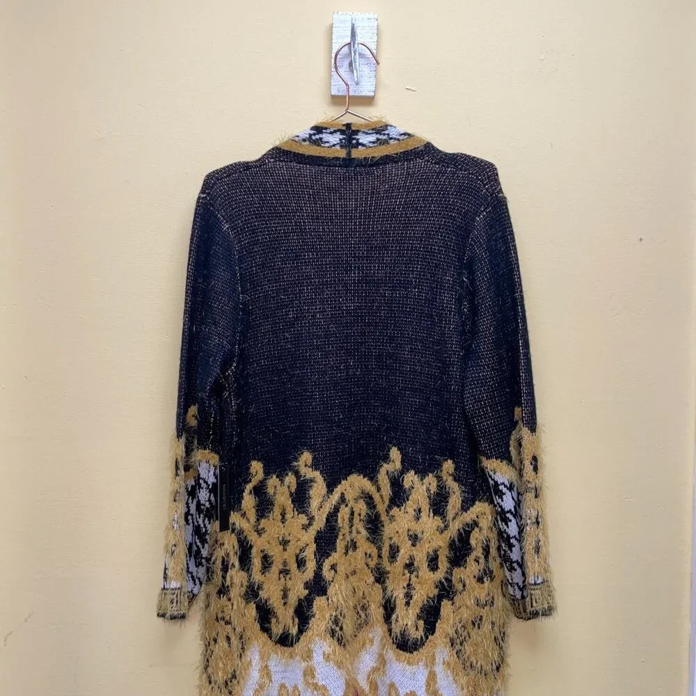 NWT Small Max Sport LA Boho B&W/Gold/Pink Long Sweater Duster with front pockets - Picture 5 of 15